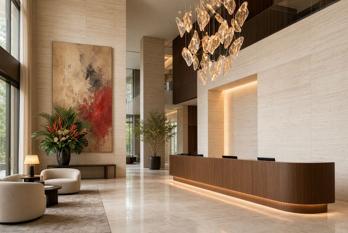 The hotel lobby